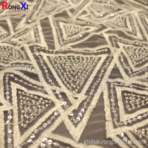 Beaded White Embroidery Polyester Fabric New Design Beaded White Embroidery Polyester Fabric Supplier